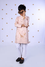 Load image into Gallery viewer, Boys' Blush Pink Kurta with Giraffe Embroidery and White Pajamas - CuddlesClothing