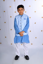 Load image into Gallery viewer, Boys' Blue Kurta Set with Embroidered Jacket - CuddlesClothing