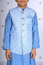 Load image into Gallery viewer, Boys' Blue Kurta Set with Embroidered Jacket - CuddlesClothing