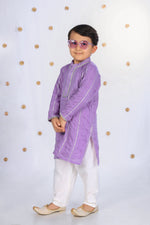 Load image into Gallery viewer, Lavender Phoolwari Kurta Set For Boys - CuddlesClothing
