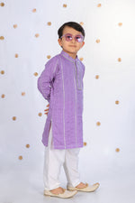 Load image into Gallery viewer, Lavender Phoolwari Kurta Set For Boys - CuddlesClothing
