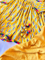 Load image into Gallery viewer, Girls Yellow Ikat Print Angrakha Kurta Set with Dupatta - CuddlesClothing
