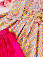 Load image into Gallery viewer, Girls Cotton Zig-Zag Print Anarkali Kurta Set with Dupatta - CuddlesClothing