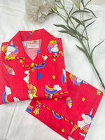 Load image into Gallery viewer, Red Unicorn Cotton Nightsuit for Kids - CuddlesClothing