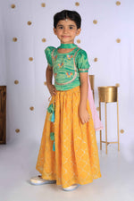 Load image into Gallery viewer, Girls' Green Embroidered Choli & Yellow Lehenga - CuddlesClothing