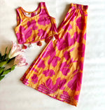 Load image into Gallery viewer, Girls Pink & Orange Floral Crop Top and Sharara Set - CuddlesClothing