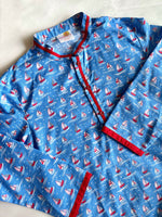 Load image into Gallery viewer, Boys Blue Sailboat Print Cotton Kurta Set - CuddlesClothing