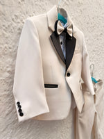 Load image into Gallery viewer, Boys' Beige Designer Tuxedo Suit - CuddlesClothing