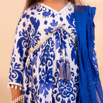 Load image into Gallery viewer, Girls' Blue Floral Kurta & Ivory Garara - CuddlesClothing