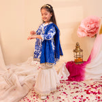 Load image into Gallery viewer, Girls' Blue Floral Kurta & Ivory Garara - CuddlesClothing