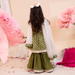 Load image into Gallery viewer, Girls' Olive Green Leheriya Sharara Set - CuddlesClothing
