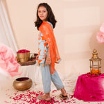 Load image into Gallery viewer, Girls' Blue & Orange Floral Salwar Kameez - CuddlesClothing