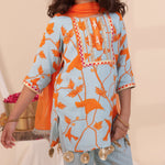 Load image into Gallery viewer, Girls' Blue & Orange Floral Salwar Kameez - CuddlesClothing