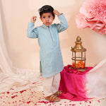 Load image into Gallery viewer, Boys' Pastel Blue Embroidered Kurta Pajama - CuddlesClothing