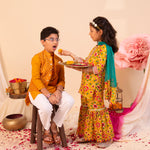 Load image into Gallery viewer, Girls' Mustard Patola Sharara Set - CuddlesClothing