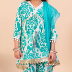 Load image into Gallery viewer, Girls' Turquoise Floral Sharara Set - CuddlesClothing