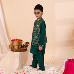 Load image into Gallery viewer, VrindRaaj-Green Bandhani Kurta Jacket Ensemble - CuddlesClothing