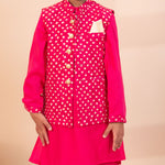 Load image into Gallery viewer, Bandhanraj – Pink Bandhani Print Nehru Jacket Set - CuddlesClothing