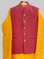 Load image into Gallery viewer, Mustard Mul Chanderi Kurta Set with Silk Nehru Jacket for Boys