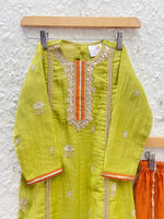Load image into Gallery viewer, Ruhani Lime & Burnt Orange Kurta Set