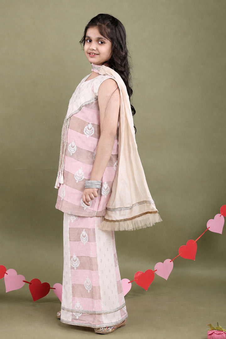 Pink Chanderi Embroidered Sharara Set for Girls