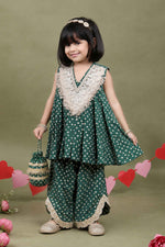 Load image into Gallery viewer, Meher Emerald Bandhani Kurta Salwar Set with Potli