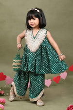 Load image into Gallery viewer, Meher Emerald Bandhani Kurta Salwar Set with Potli