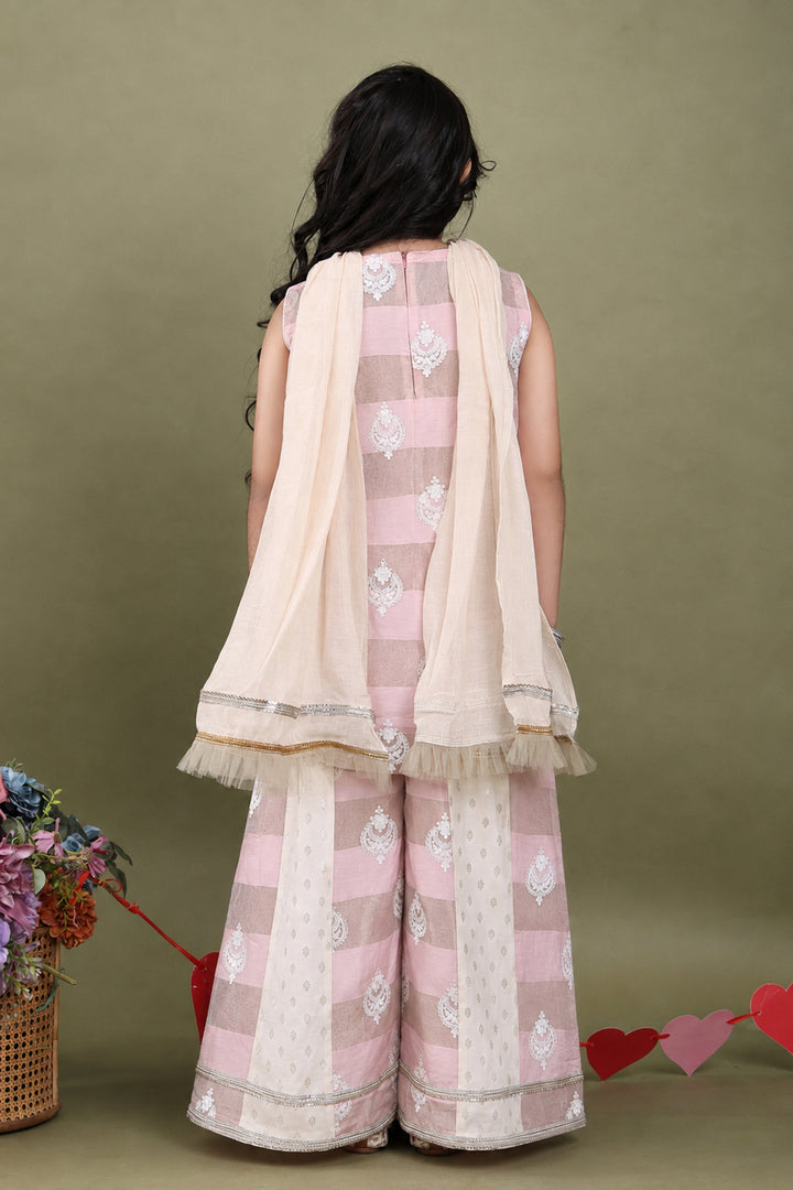Pink Chanderi Embroidered Sharara Set for Girls