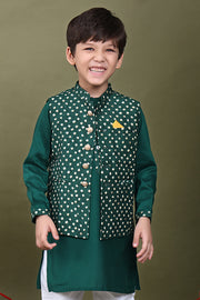VrindRaaj-Green Bandhani Kurta Jacket Ensemble
