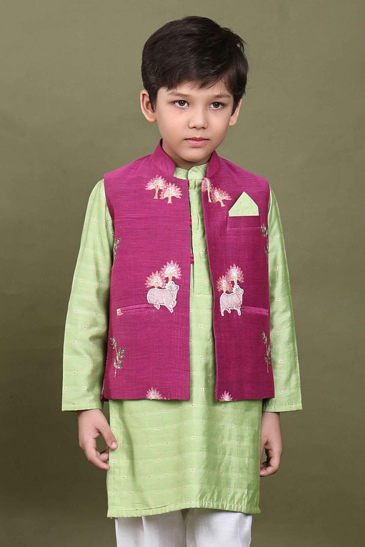 Gokul Bloom Embroidered Kurta Jacket Set for Boys