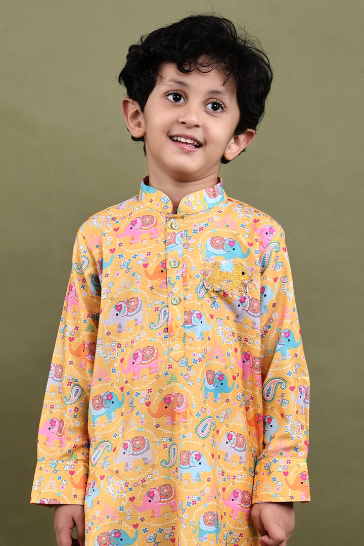 Gajraj Elephant Print Muslin Kurta Pajama Set
