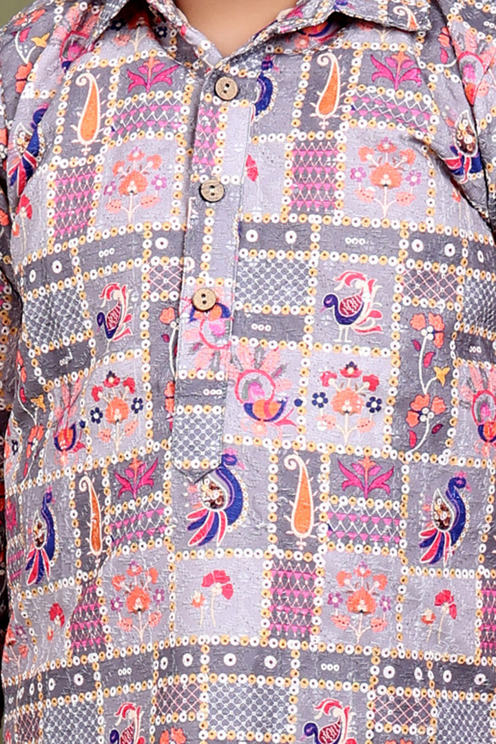 Gulzar Floral Paisley Print Chikankari Kurta Pajama Set
