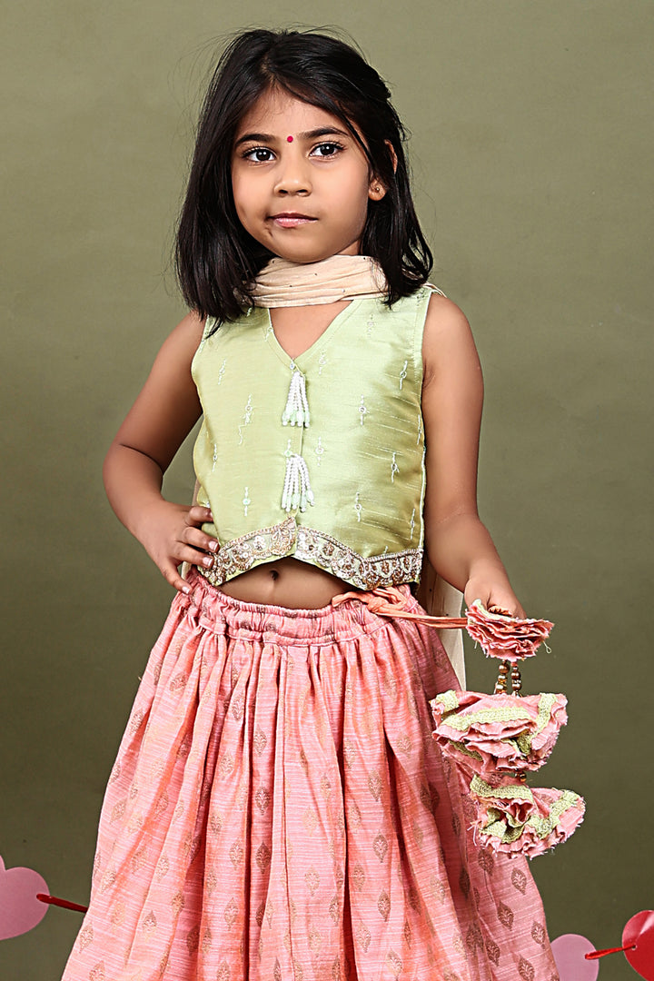 Gulbahar Blush Brocade Lehenga Set for Girls