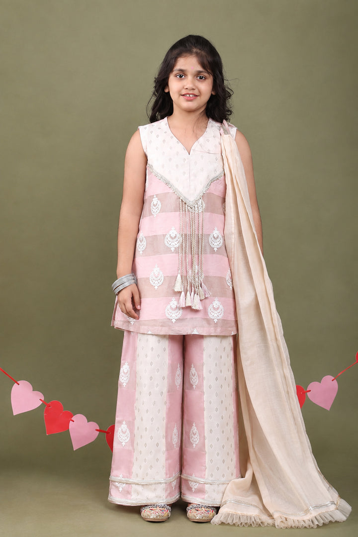 Pink Chanderi Embroidered Sharara Set for Girls