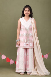 Pink Chanderi Embroidered Sharara Set for Girls