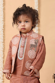 Rust Deer Motif Georgette Kurta Jacket Set