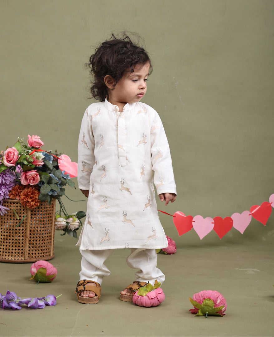 Little Deer Cotton Silk Kurta Pajama Set