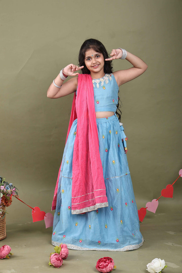 Meher Blue Floral Lehenga Set