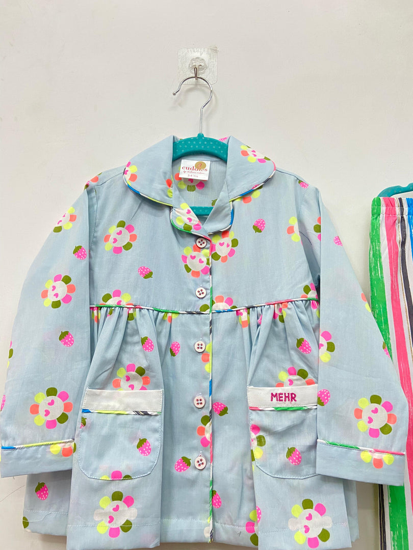 Daisy Pop Striped Cotton Poplin Nightsuit
