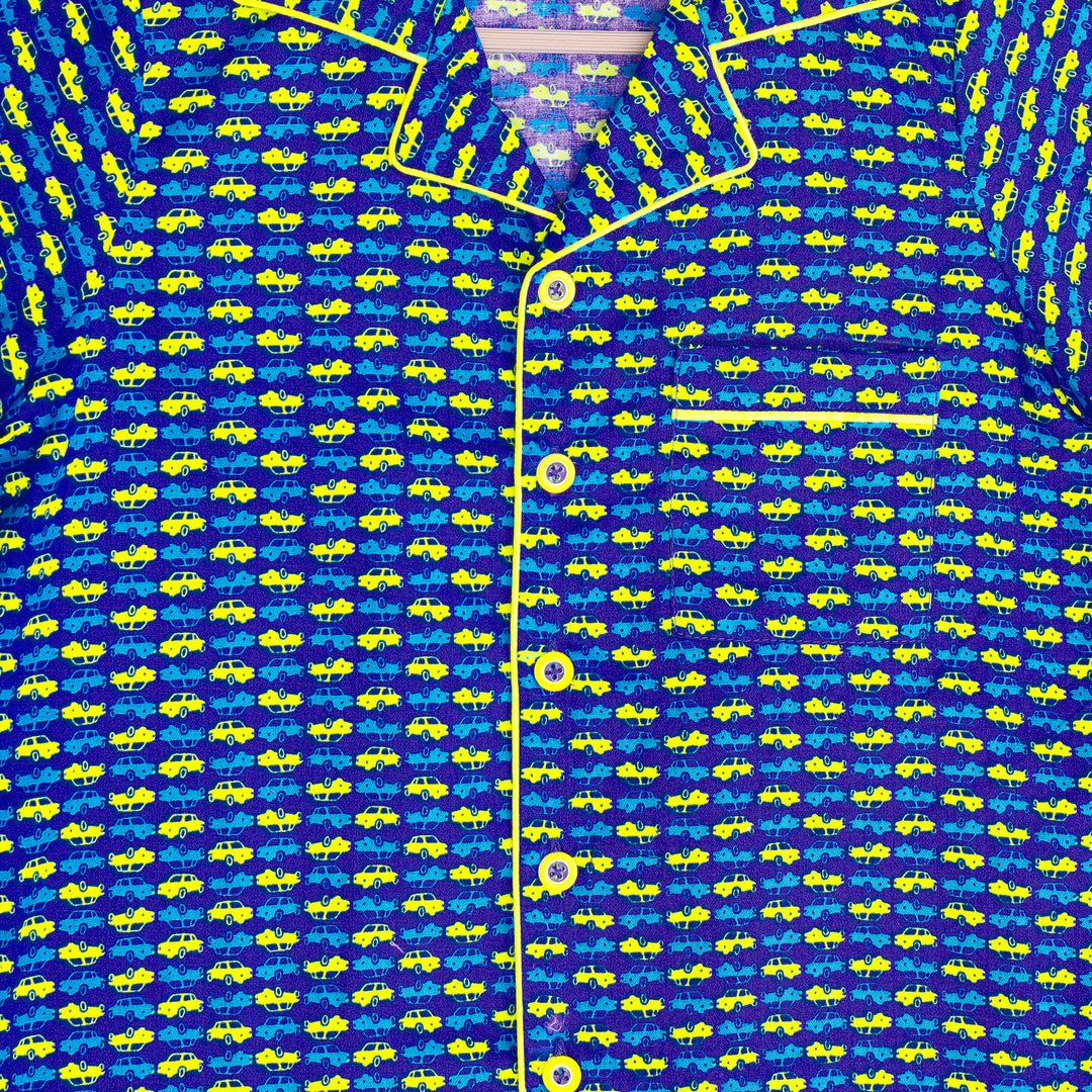 Blue Race Car Print Cotton Nightsuit for Boys - CuddlesClothing