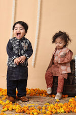 Load image into Gallery viewer, Navy Deer Embroidered Georgette 3 Pc Kurta Set
