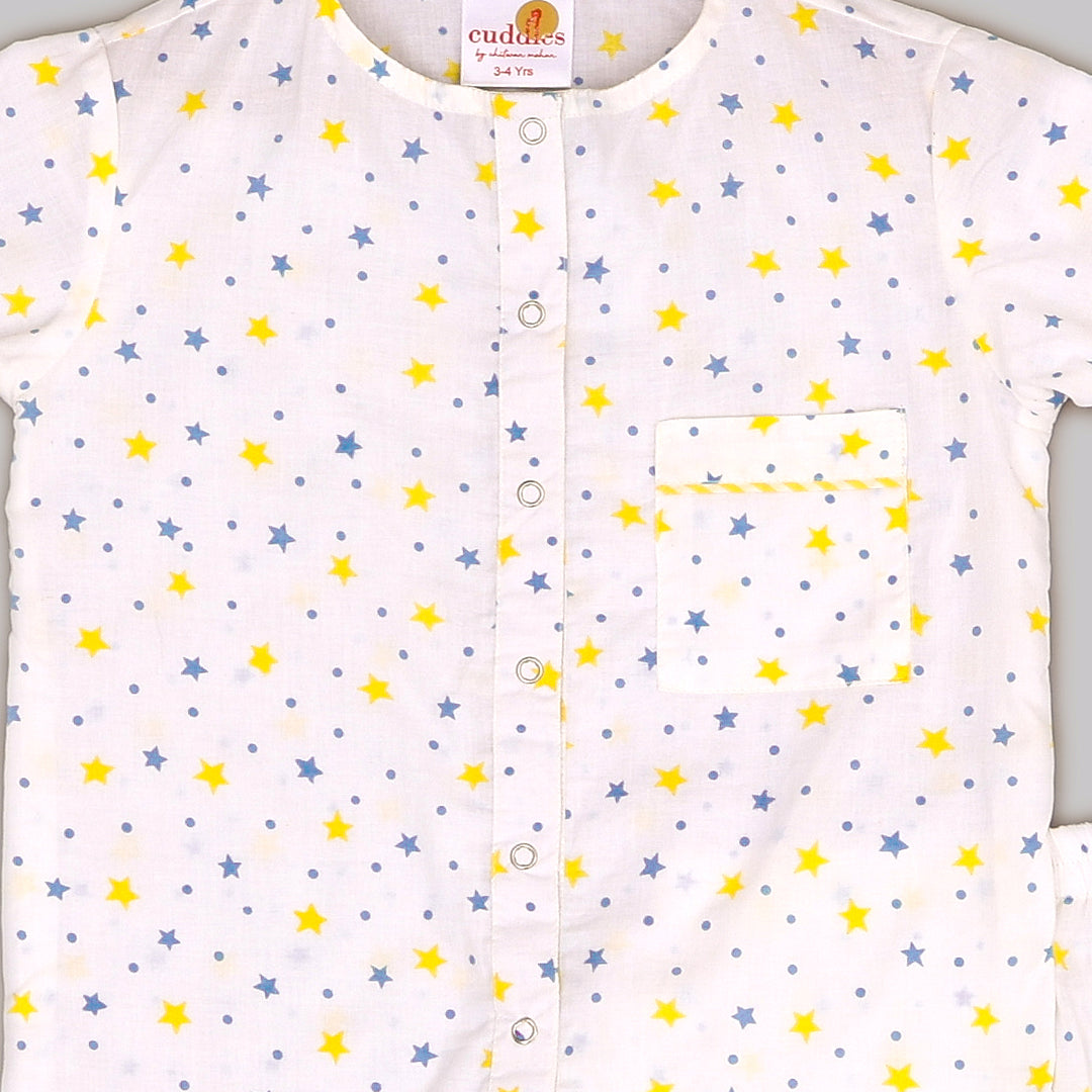 Unisex Star Print Cotton Muslin Nightsuit for Kids - CuddlesClothing