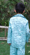Shark Splash: Sky Blue Cotton Nightsuit for Kids
