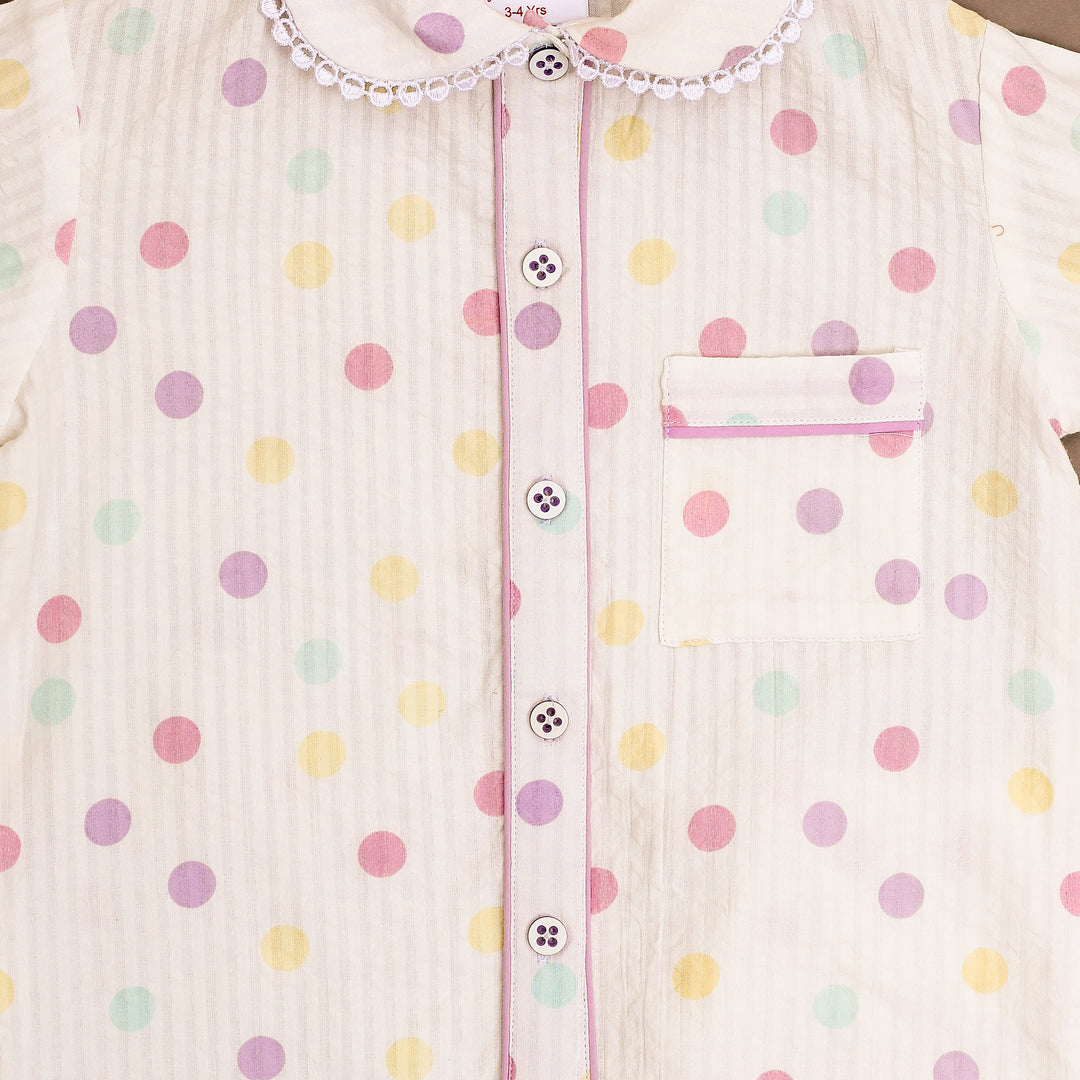 Kids Polka Dot Seersucker Cotton Nightsuit - CuddlesClothing