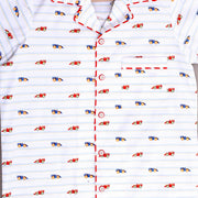 Boys White Race Car Print Cotton Nightsuit - CuddlesClothing