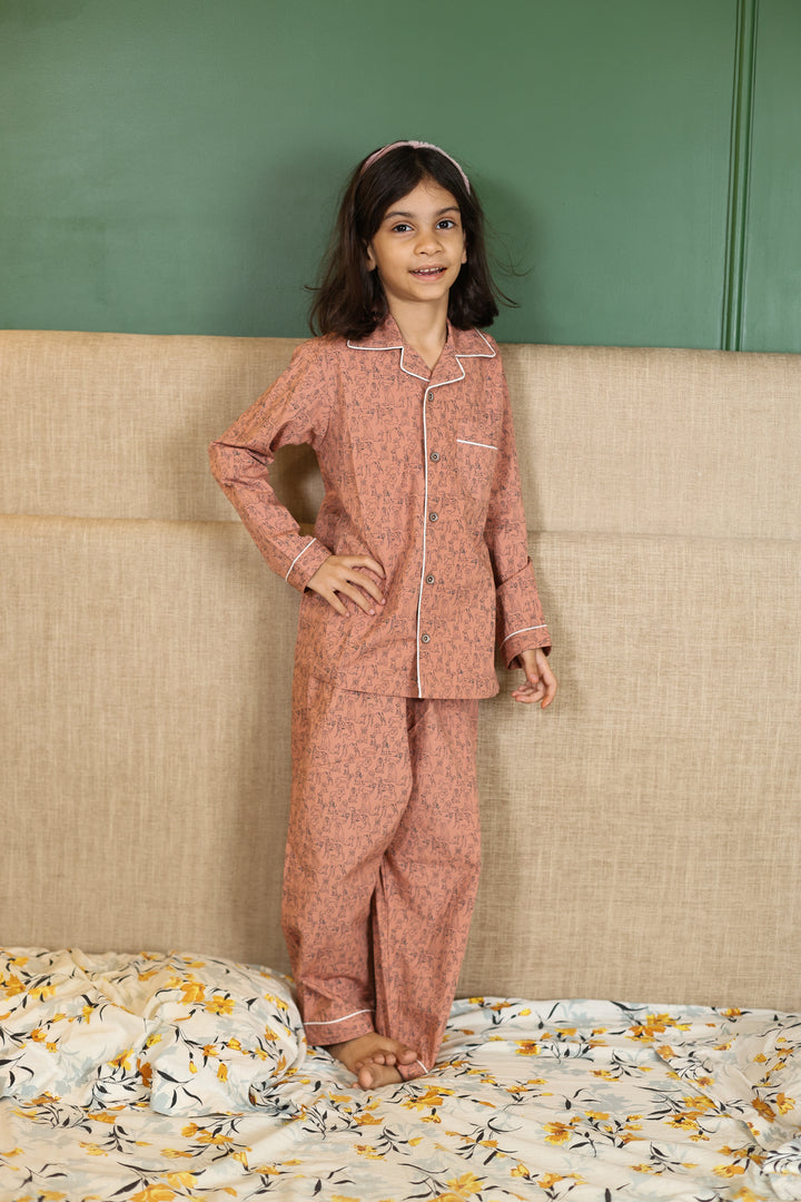 Girls Dog Print Cotton Nightsuit - CuddlesClothing