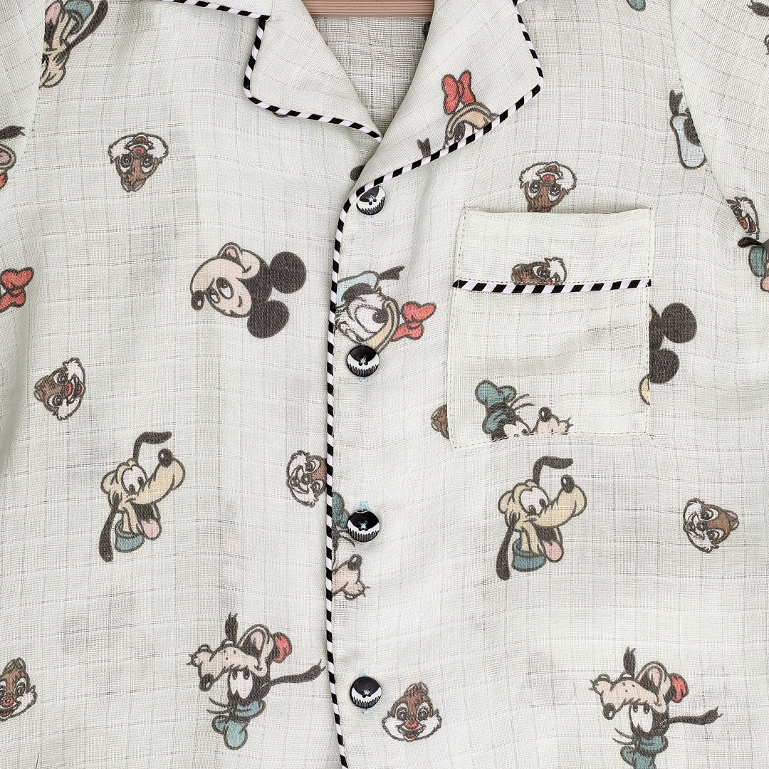 Mickey Print Cotton Muslin Kids Nightsuit - CuddlesClothing