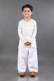 White Muslin Cotton Dino Kids Nightwear - CuddlesClothing