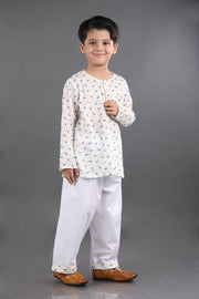 White Muslin Cotton Dino Kids Nightwear - CuddlesClothing