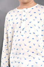 Load image into Gallery viewer, White Muslin Cotton Dino Kids Nightwear - CuddlesClothing